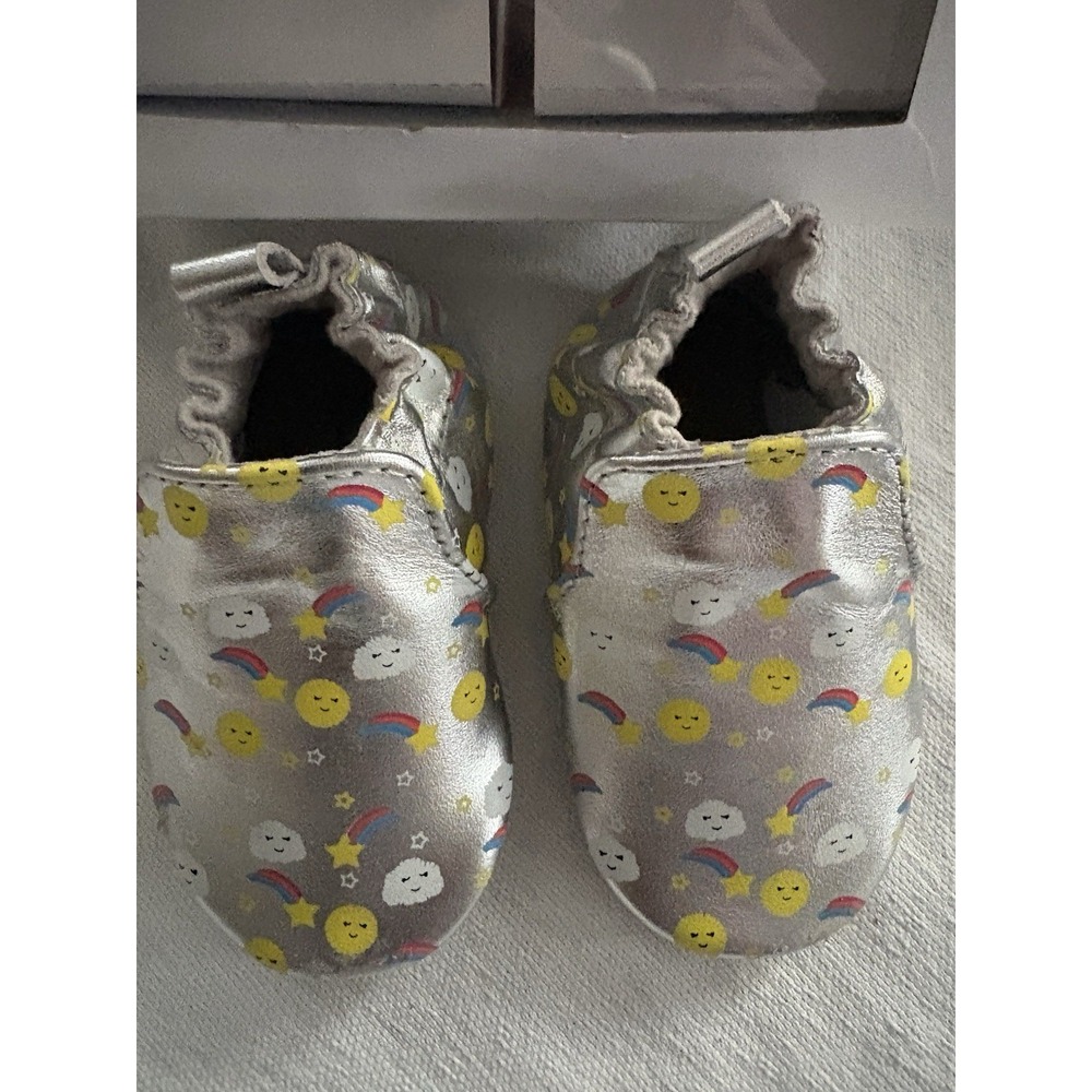 NEW Robeez Sun Rainbow Cloud Suede Soft Sole Silver 0-6 Months Robeez Baby Shoes